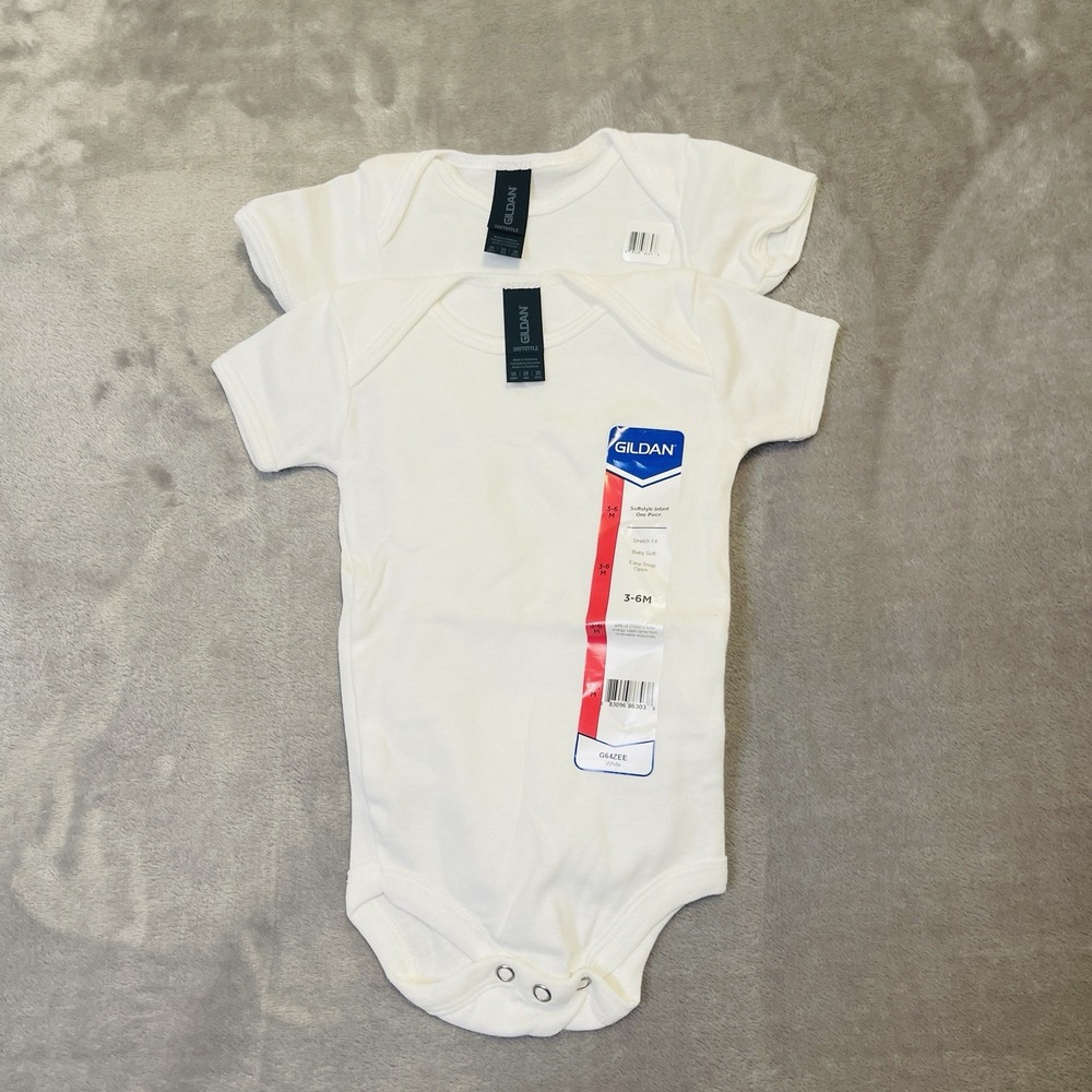 Gildan Cotton Softstyle Infant One Piece Bodysuit White 3-6 Months Set Of 2